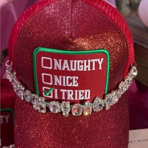 Glittering Red Cap with Rhinestone Detail